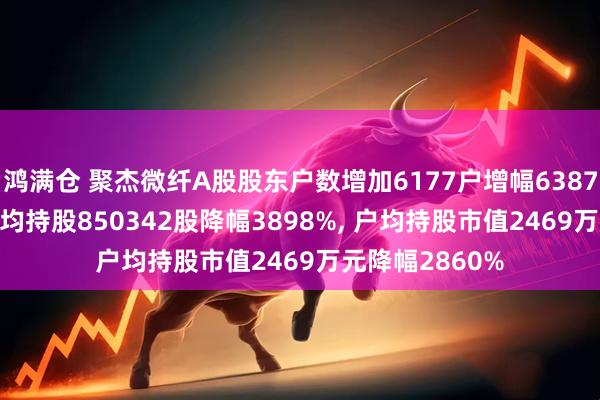鸿满仓 聚杰微纤A股股东户数增加6177户增幅6387%, 流通A股户均持股850342股降幅3898%, 户均持股市值2469万元降幅2860%